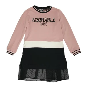 VESTITO IN FELPA CON STAMPA CON PERLE APPLICATE