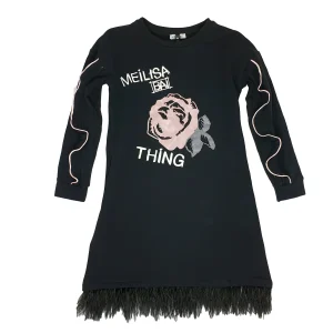 VESTITO CON STAMPA ROSA CON ROUGE SU MANICHE