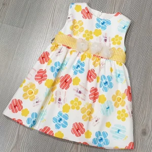 Vestito neonata Byblos fantasia fiori con fascia gialla