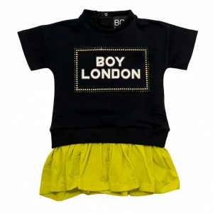 Abito in felpa con finta gonna fluo e logo sul davanti