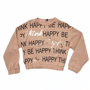 Felpa bambina garzata cipria con stampa multi scritte