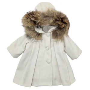 Cappotto bambina in panno con cappuccio con pelliccia
