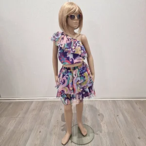 Completo bambina top e gonna in fantasia