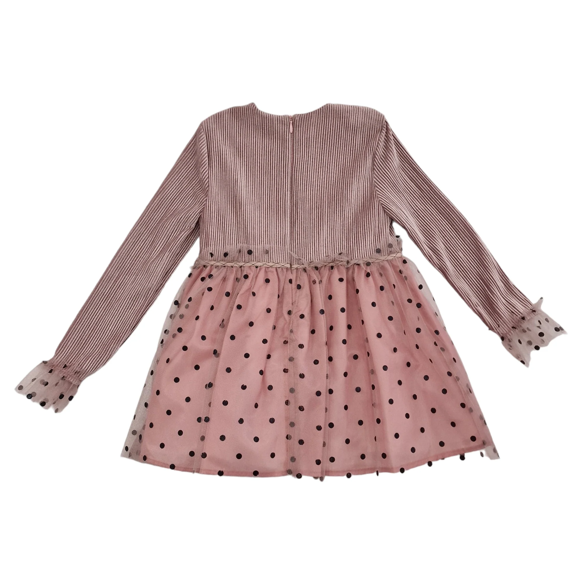 Vestito bambina cipria con gonna in tulle a pois - immagine 4