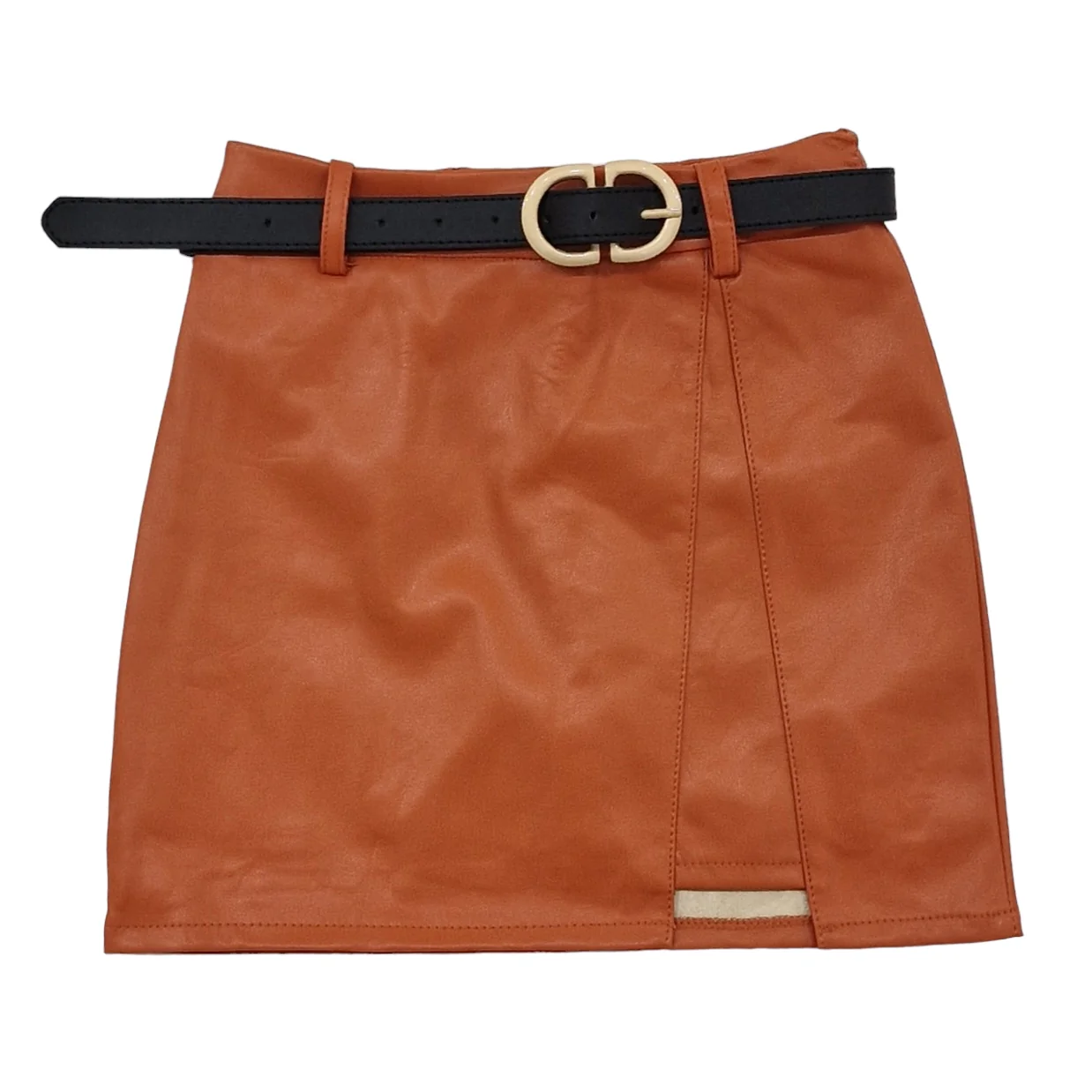 Gonna bambina in ecopelle ruggine con cintura - immagine 2
