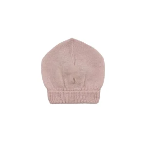 Cappello neonata 100% lana rosa con losanghe tortora