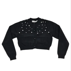 Cardigan bambina nero con perle applicate