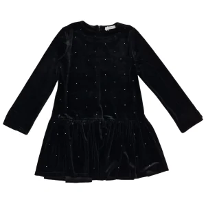 Vestito bambina in velluto con strass applicati