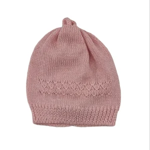 Cappello neonata 100% lana rosa con links