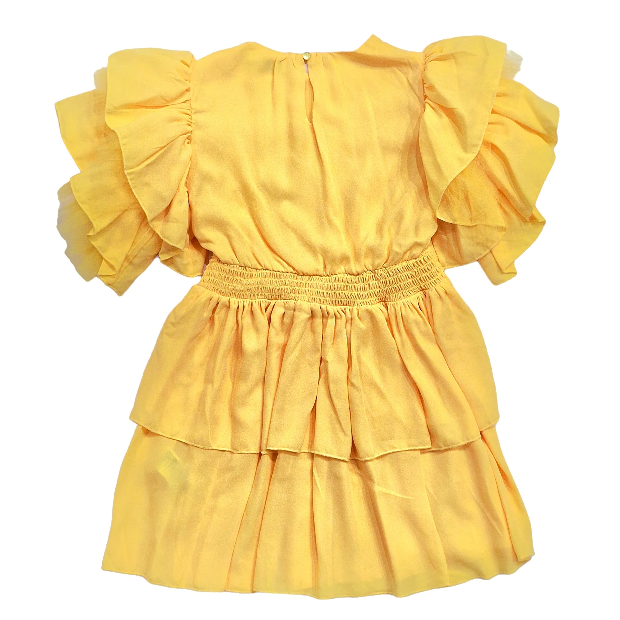 Vestito bambina in tessuto giallo con maniche in tulle - immagine 4
