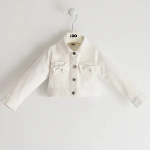 Giubbotto bambina in jeans bianco con fiocchetti