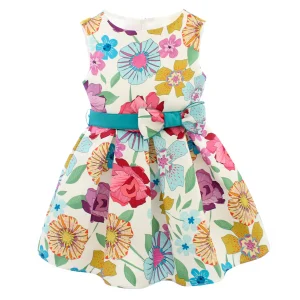 Vestito fiorato con fiocco azzurro