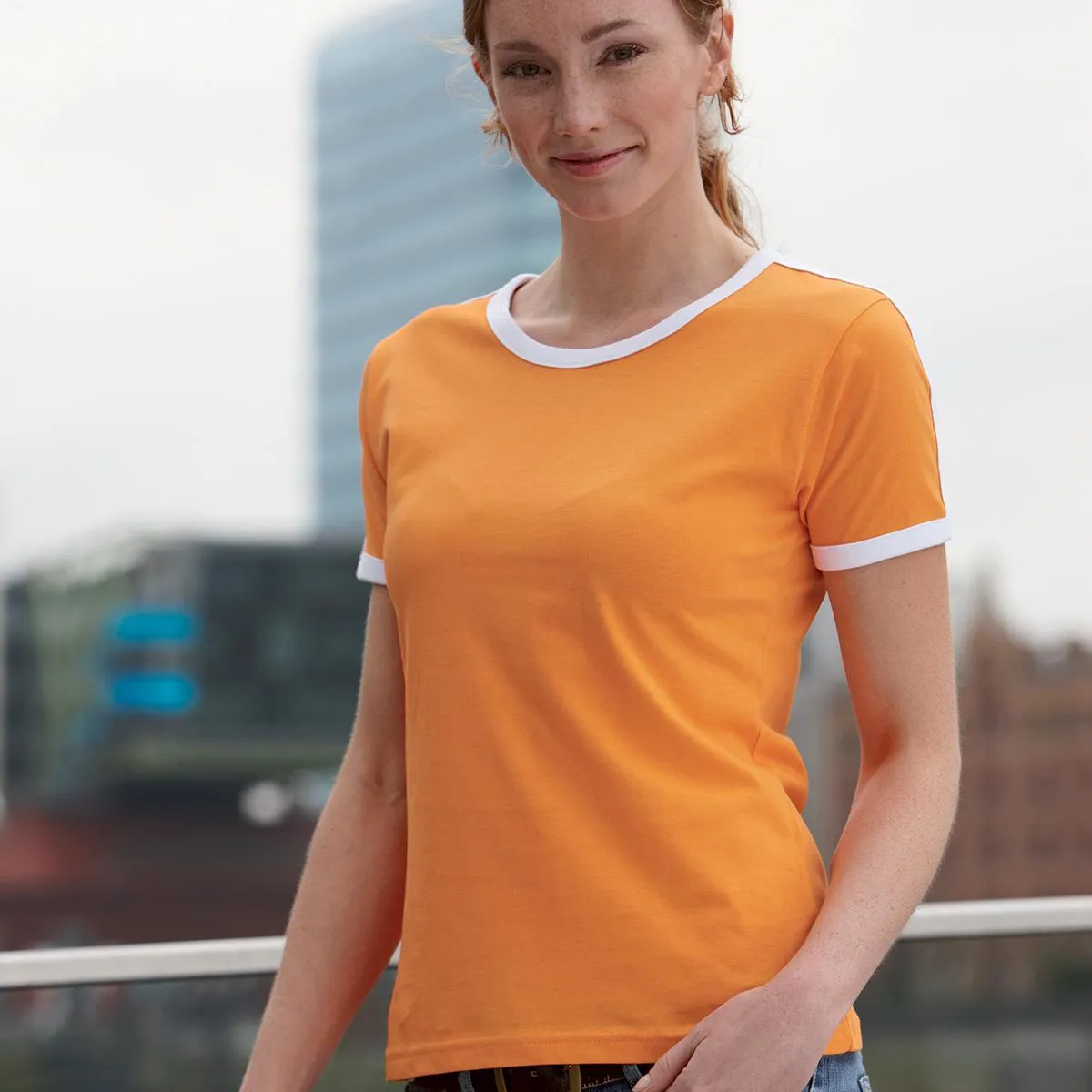 T-SHIRT JAMES&NICHOLSON DONNA CON FASCE A CONTRASTO