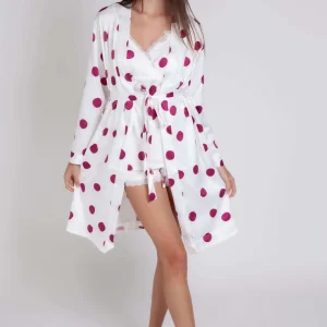 Pigiama donna in raso bianco a pois
