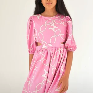 Vestito bambina rosa con stampa lucchetti