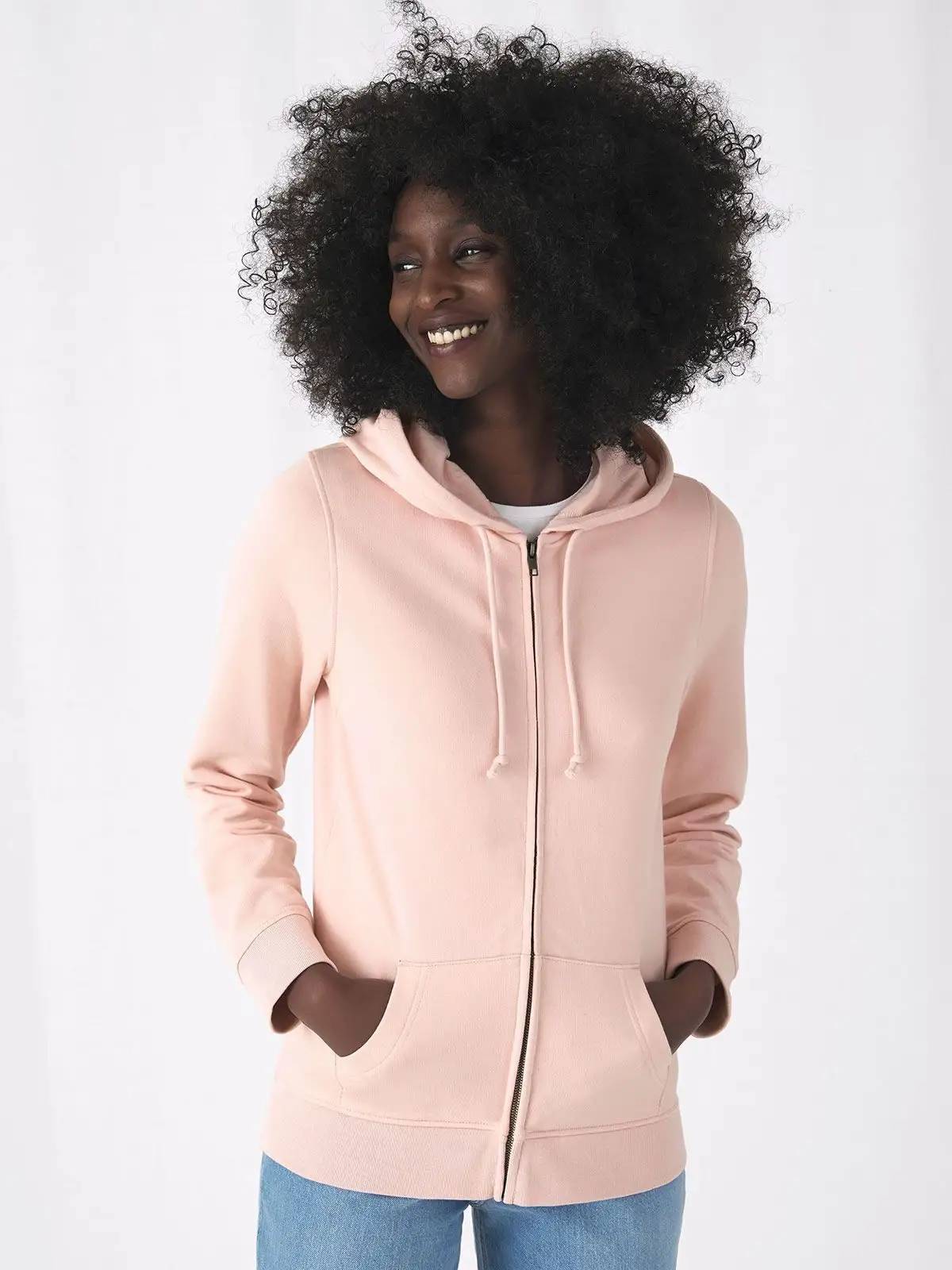FELPA DONNA ZIP CAPPUCCIO 100% COTONE ORGANICO B&C - immagine 2