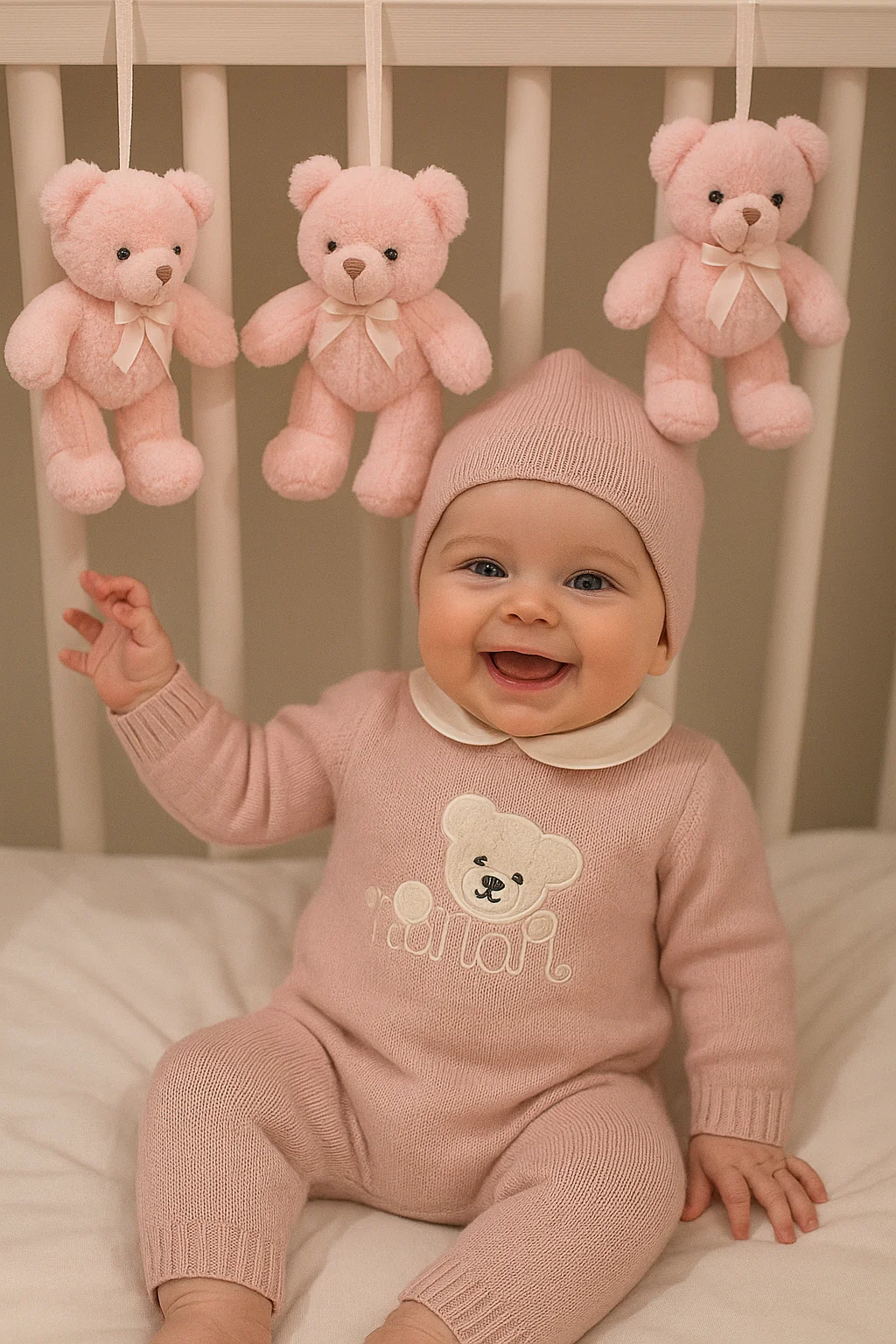 Tutina neonata 100% lana con orsetto Nanan - immagine 2