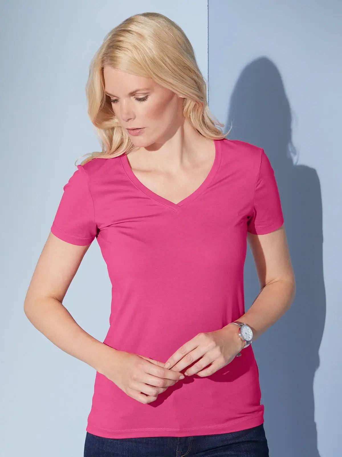T-SHIRT JAMES&NICHOLSON DONNA SCOLLO A V ELASTICIZZATA