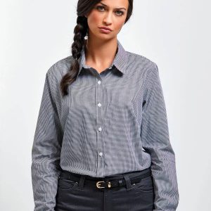 Ladies’ Long Sleeve Microcheck Gingham Shirt
