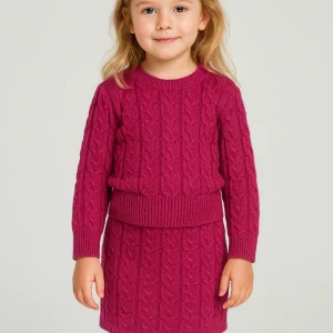 Completo bambina in maglieria trecciato