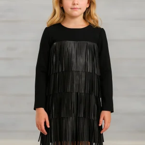 Vestito bambina Naìda con frange di pelle applicate