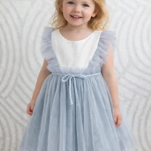 Vestito bambina in tulle fantasia cielo polvere