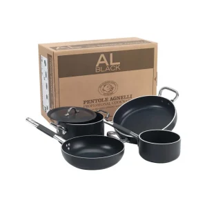 Batteria induzione AlBlack pentole con coperchio in alluminio antiaderente Agnelli
